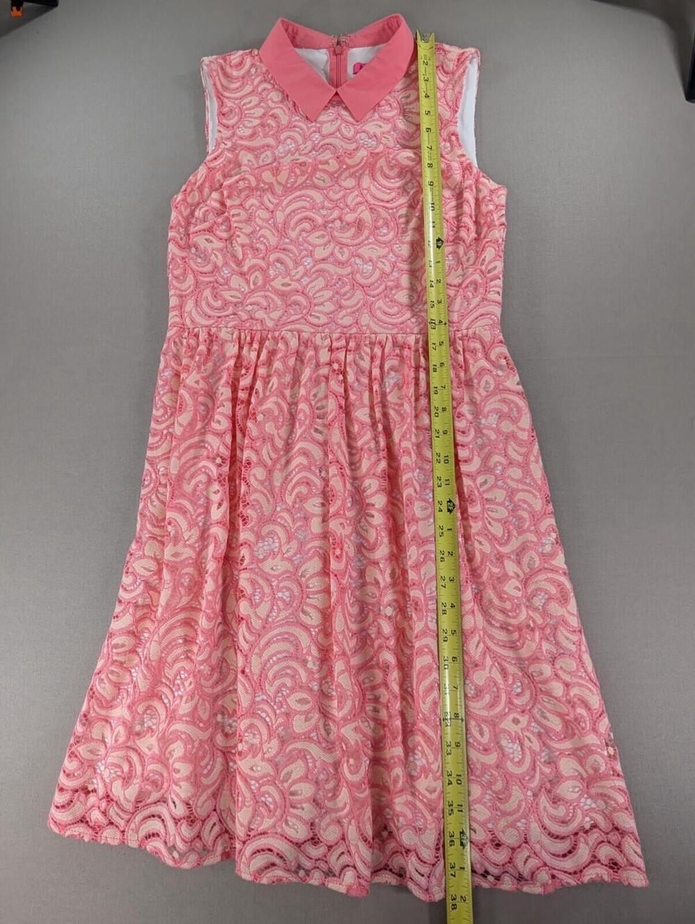 Betsey Johnson Pink Lace Dress Womens Size 8 Fit Flare Sleeveless Party Cocktail - Picture 10 of 10